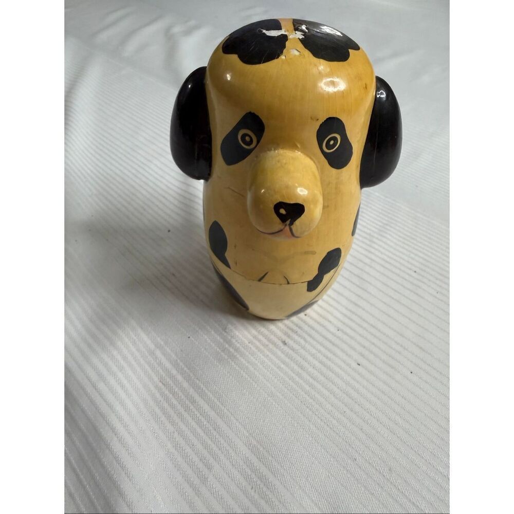 VINTAGE NESTLING DOLLS GROUP OF DOGGIES STOWING A BONE DOG
